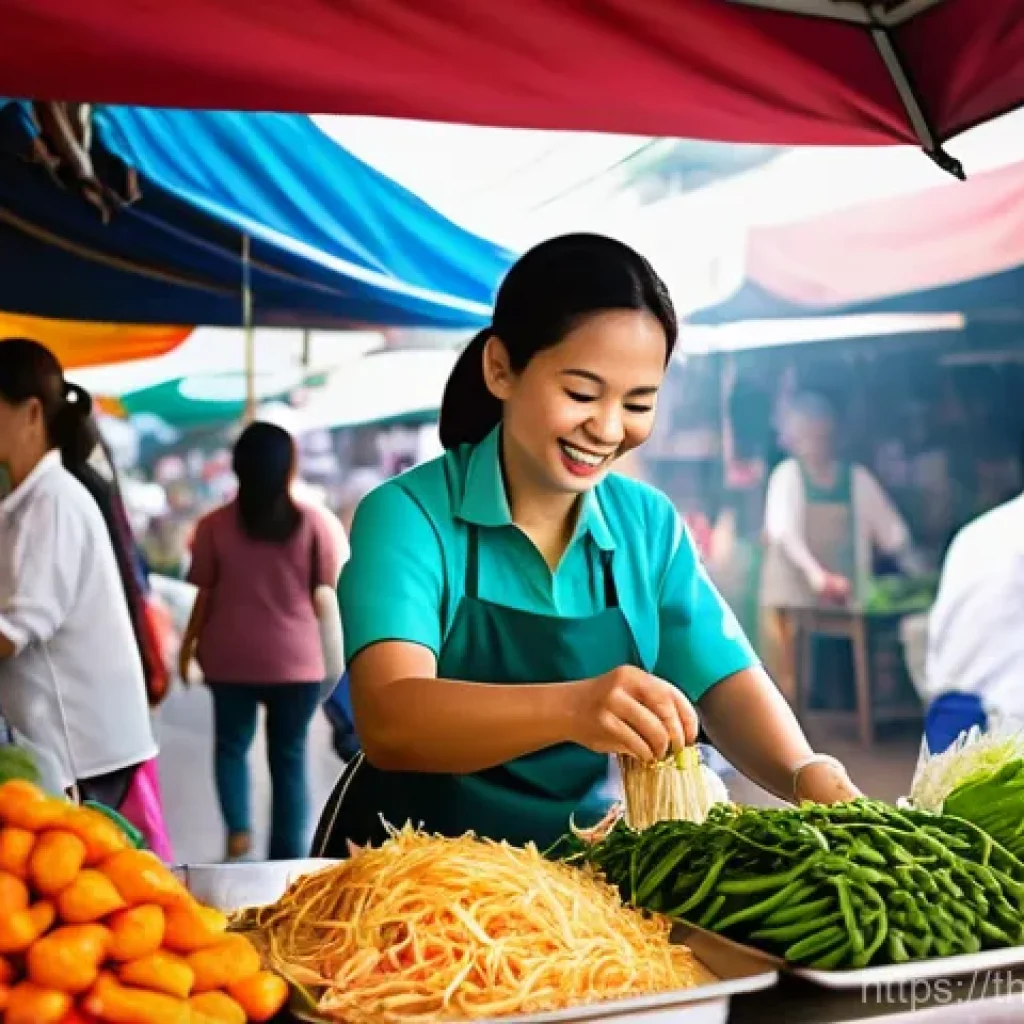 특별한 음식을 찾는 방법 - **Prompt:** A vibrant, bustling Thai fresh market scene. The foreground features a friendly female s...