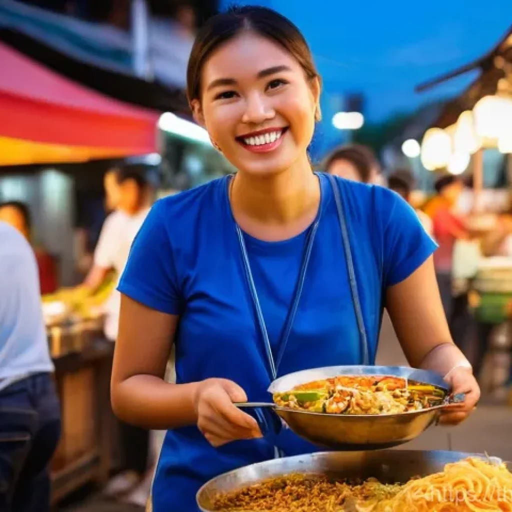 여행 중의 식사 계획 조정하기 - **Vibrant Thai Street Food Market Experience**
A bustling and colorful Thai street food market c...