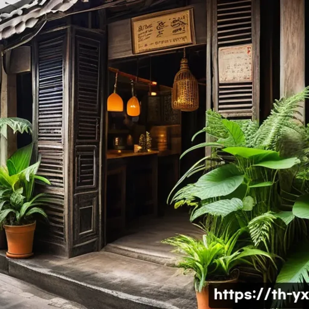 맛집 탐방을 통한 새로운 발견 - **Prompt:** A cozy, hidden Thai restaurant facade nestled in a narrow, green alleyway in a bustling ...
