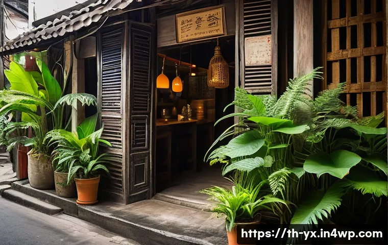 맛집 탐방을 통한 새로운 발견 - **Prompt:** A cozy, hidden Thai restaurant facade nestled in a narrow, green alleyway in a bustling ...